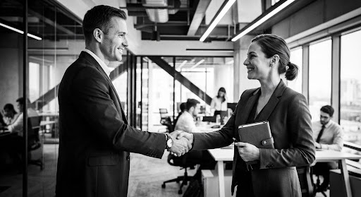 Professional handshake representing ethical partnership